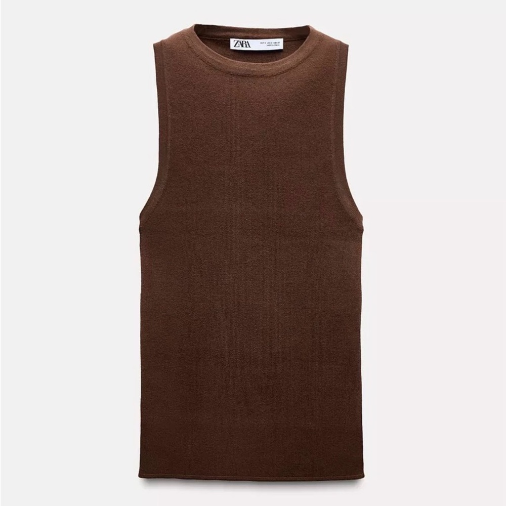 Zara Brown Sleeveless Knit Tank Top Size XL NWT